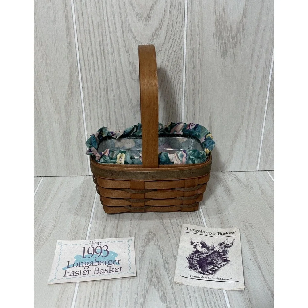 Longaberger 1993 Small Stained Easter Basket Fabric w/ Plastic protector Insert